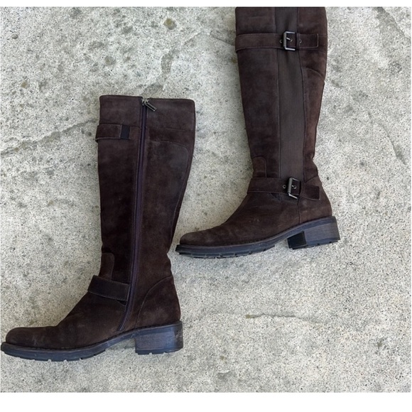 Aquatalia Women's Brown Suede Buckle Riding Boots Size 9 - Picture 4 of 11